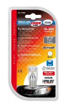 10-30V Mega-Led 54 - 6 SMD x 9 Chips - (P21W) - BA15s - 1 Stück - D/Blister - Rot