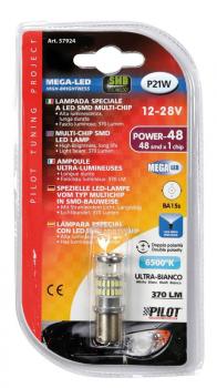 12-28V Mega-Led 48 - 48 SMD x 1 Chip - (P21W) - BA15s - 1 Stck - D/Blister - Weiß - Duale Polarität