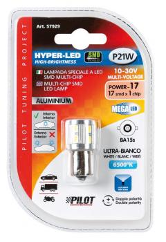 10-30V Mega-Led 17 - 17 SMD x 1 Chip - (P21W) - BA15s - 1 Stk. - D/Blister - Weiß - Duale Polarität - Eingebauter Widerstand