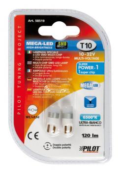 10-32V Mega-Led 1 - 1 Superchip - (T10) - W2,1x9,5d - 2 Stück - D/Blister - Weiß - Duale Polarität
