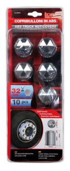 Satz 10 ABS-Radmutterabdeckungen - Ø 32 mm - Chrom