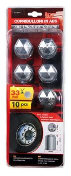 Satz 10 ABS-Radmutterabdeckungen - Ø 33 mm - Chrom