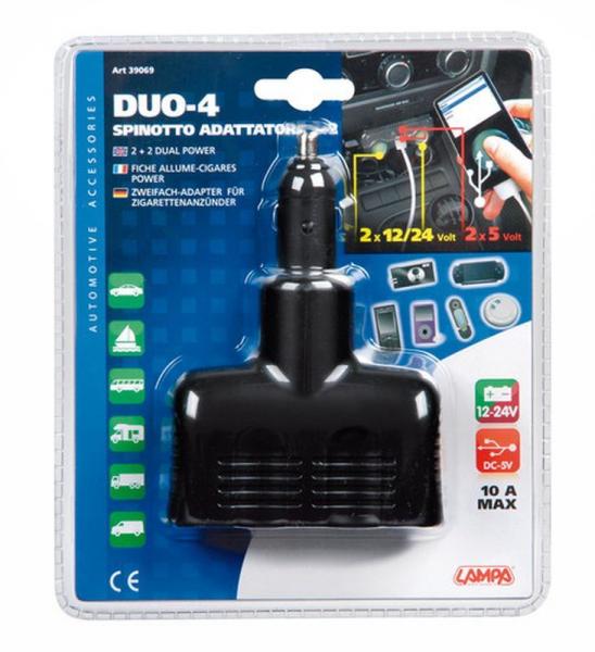 Duo-4, Doppelsteckdose mit USB - 12/24V