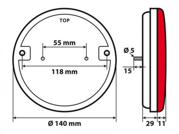 O-Led, Rundes Rücklicht 3 Funktionen, 12/24V