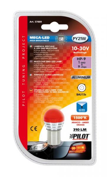 10-30V Mega-Led 9 - 1 SMD x 9 Chips - (PY21W) - BAU15s - 1 Stck - D/Blister - Orange