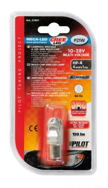 9-30V Mega-Led HP-4 - 4 SMD x 1 Chip - (P21W) - BA15s - 1 Stck - D/Blister - Rot