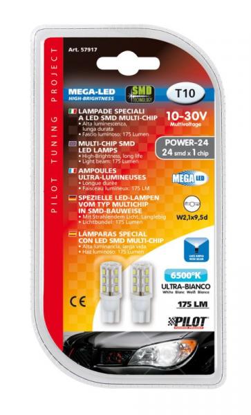 10-30V Mega-Led 24 - 24 SMD x 1 Chip - (T10) - W2,1x9,5d - 2 Stück - D/Blister - Weiß