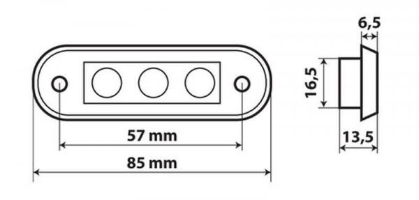 Satz 20 Stück, 3 Led Umrissleuchte, Einbau, 12/24V - Weiß