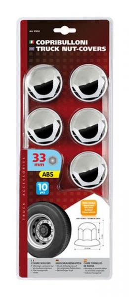 Satz mit 10 verchromten ABS-Radmutterabdeckungen - Ø 33 mm