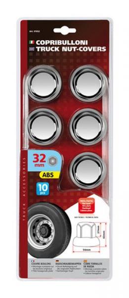 Satz mit 10 verchromten ABS-Radmutterabdeckungen - Ø 32 mm