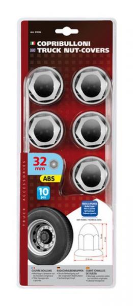 Satz mit 10 verchromten ABS-Radmutterabdeckungen - Ø 32 mm