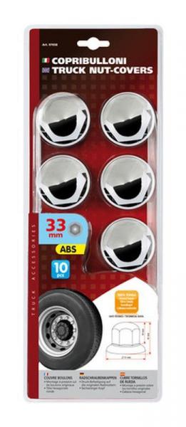 Satz mit 10 verchromten ABS-Radmutterabdeckungen - Ø 33 mm