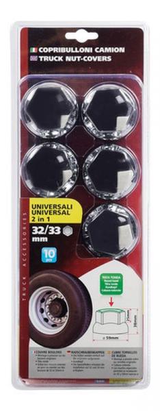 Satz mit 10 universellen ABS-Radmutterabdeckungen - Ø 32/33 mm - Chrom