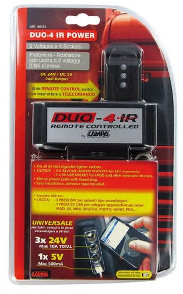 Duo-4, Dreifach-Steckdose, USB, Fernbedienung, 24V